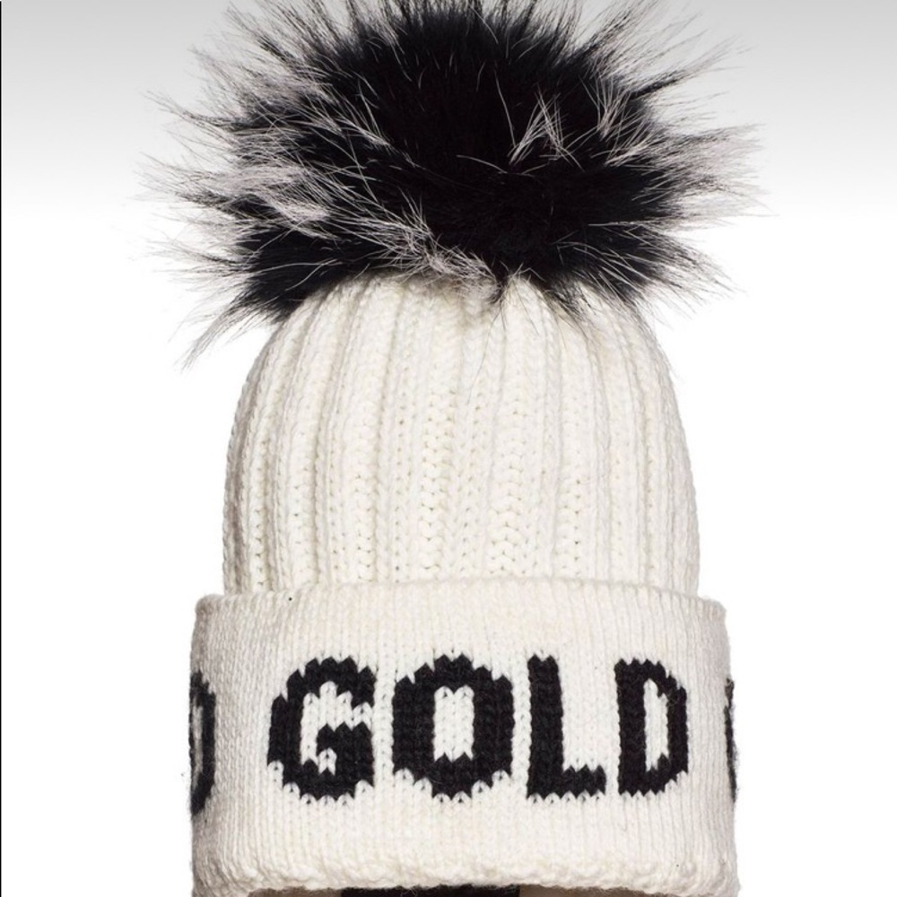 Goldbergh White Logo Beanie with Fur